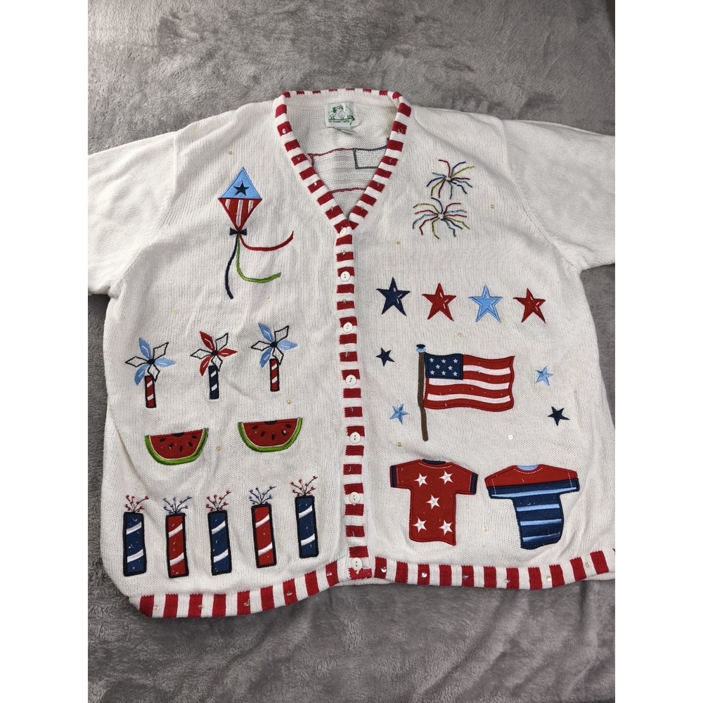 Quacker Factory Patriotic Americana Cardigan Fireworks 2X